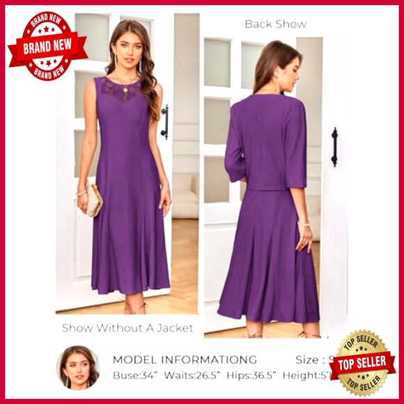 Lace Sequins Midi Dress with Jacket Formal Evening Wedding Guest Elegant - Picture 2 of 7